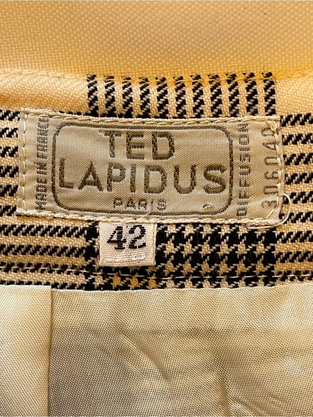 TED LAPIDUS VINTAGE CHECKED DOUBLE BREASTED NAVY & CREAM SUIT SET  SZ 10 /42